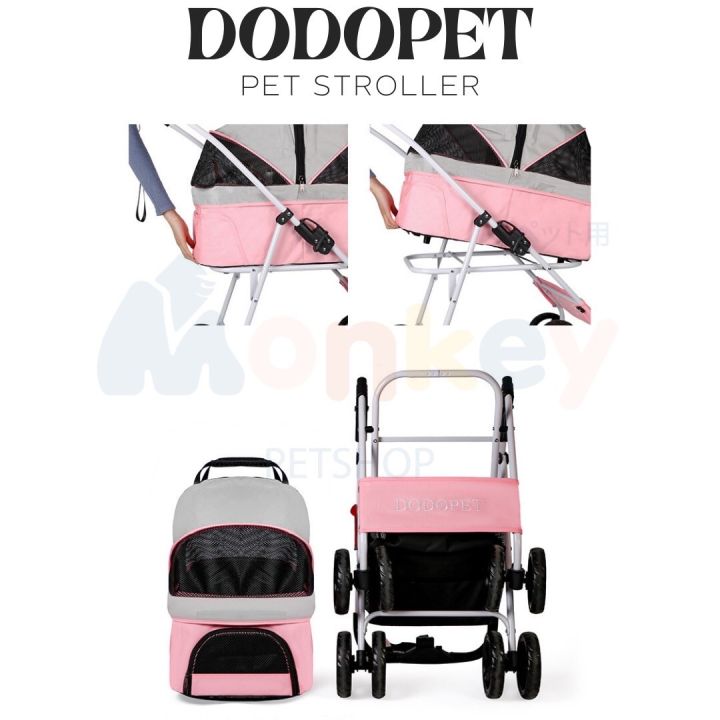 dodopet-stroller-รถเข็นสัตว์เลี้ยง-4-ล้อ-มือจับปรับได้-รถเข็น-carseat-แยกชิ้นส่วน-พับเก็บได้-รถเข็นแมว-สุนัข-รองรับน้ำหนักได้-40-kg