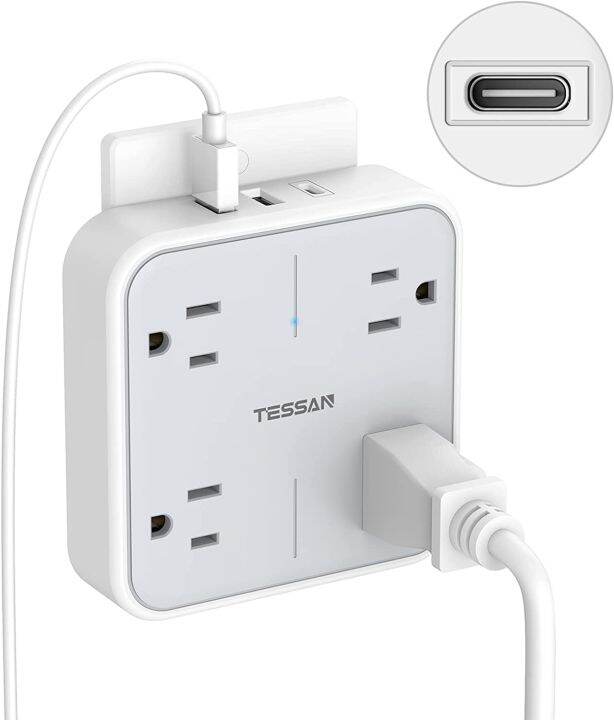 TESSAN USB C Wall Plug Type C Adapter, 4 Outlet Splitter with 3 USB