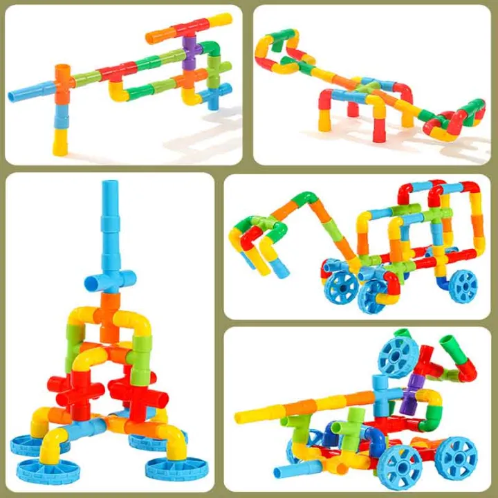 Diy Interlocking Plastic Tubes Water Pipes With Wheels Building Blocks 