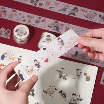 เทปกระดาษสไตล์โบราณและเทปกระดาษลายแมวและเทปกระดาษภาพตัดปะสมุดที่บันทึกด้วยมือ DIY เทปกาวสติกเกอร์
