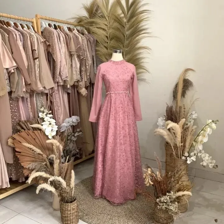 Baju Gamis Gaun Dress Brukat Brokat Acara Pesta Kondangan Lamaran Akad Nikah Pengantin Wanita Dewasa Terbaru