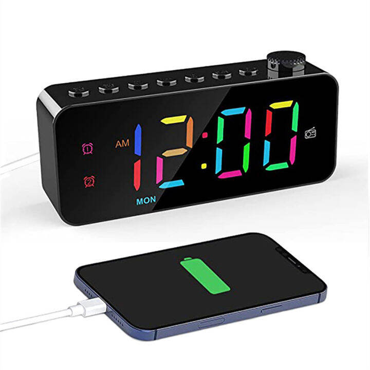 Projection Alarm Clock With FM Radio B Charging Port 0100 Dimmer Dual Alarms Hd Led Display 30 Preset Stations Sleep Timer 5 Alarm Sounds Snooze Curved Screen Digital Clock For Bedroom P 67834899