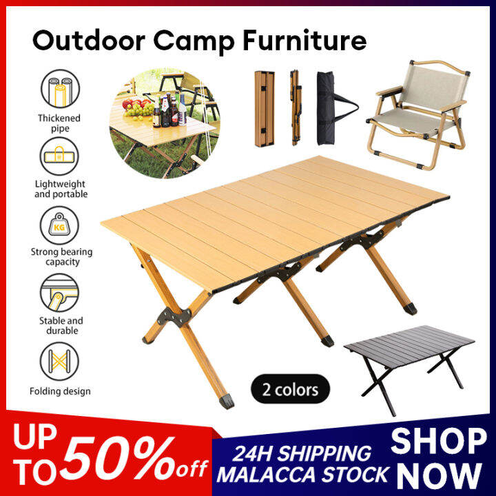 Folding Camping Table Outdoor Meja Lipat Picnic Table and Chair Camping BBQ Desk Portable With