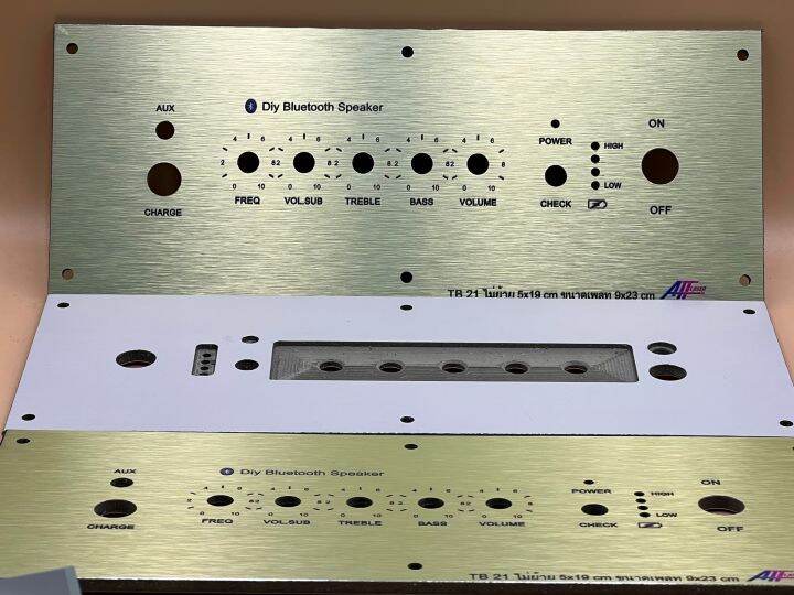 เพลทtb21ไม่ย้ายอลูมิเนียมสีทอง-ช่อง5-19-วัตแบตเม็ดไฟหนา4มิลพร้อมเซาะหลัง