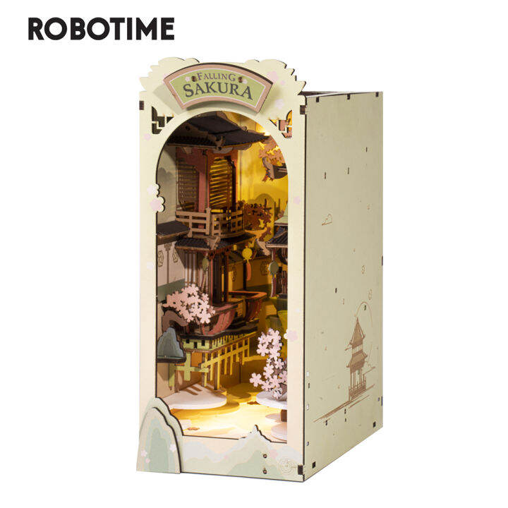 Robotime Rolife Falling Sakur Book Nook DIY Dollhouse Bookend Model Kit ...