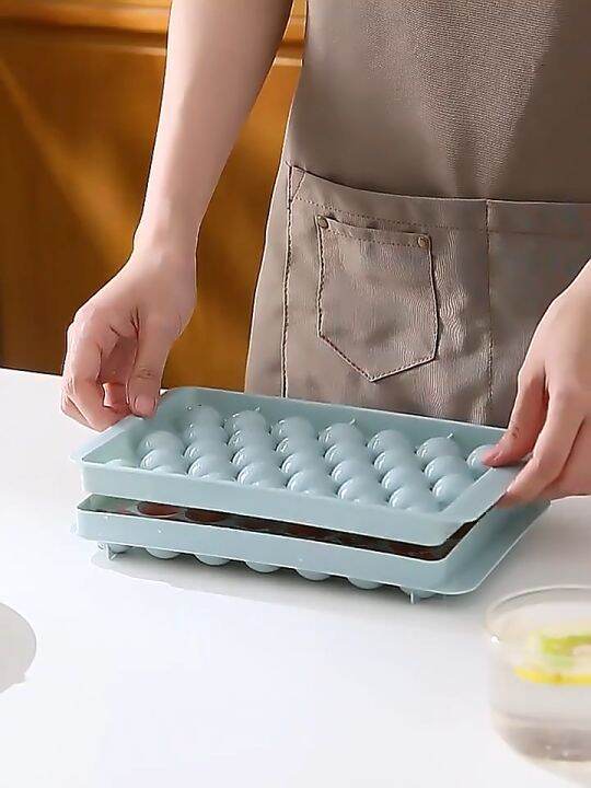 33 Grids Round Ice Ball Tray with Cover DIY Homemade Ice Cube Box Jelly Mold Maker Drink Bar