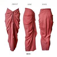 MMCHIC Draped Long Skirt - กระโปรงจับจีบย้วยด้านหน้า ผ้าลินิน มีซับใน สวมใส่โดยซิปซ่อนด้านหลัง