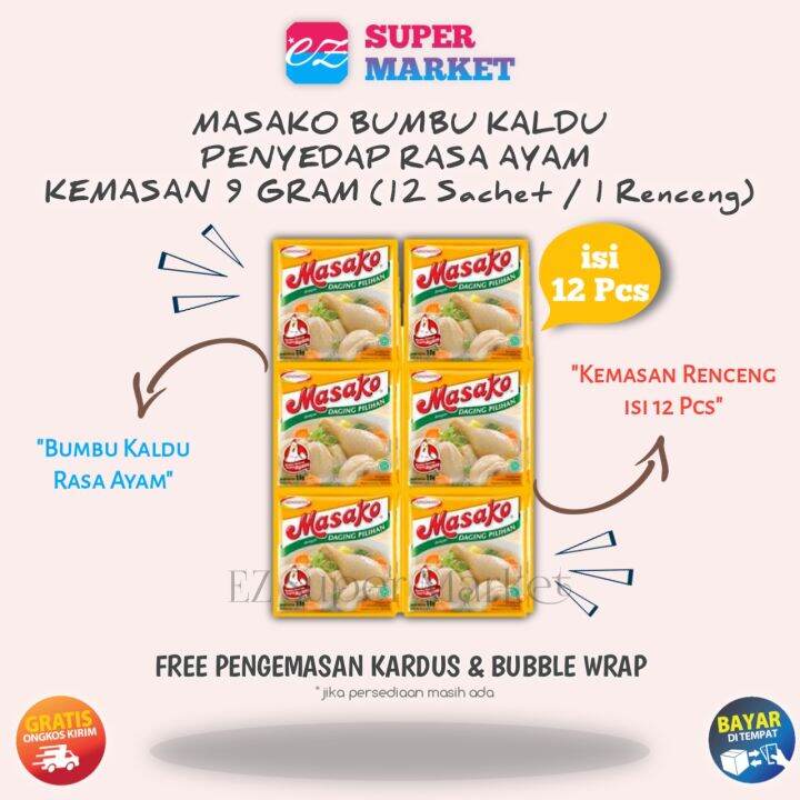 Masako Bumbu Kaldu Penyedap Rasa Ayam Kemasan 9 Gram 12 Sachet 1