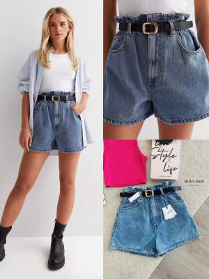 MODA SHOP - Short Jean with belt กางเกงยีนส์ขาสั้นแฟชั่นผู้หญิงเอวสูง มาพร้อมเข็มขัด