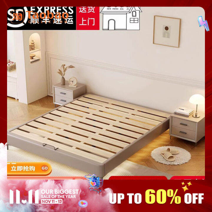 Solid Wood Bed Frame without Headboard MoistureProof Ribs Canopy Bed