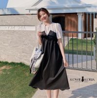 Kowie Korea Black and White Dress เดรสยาวสีดำช่วงอกสีขาว (201) price  1090฿ พร้อมส่ง