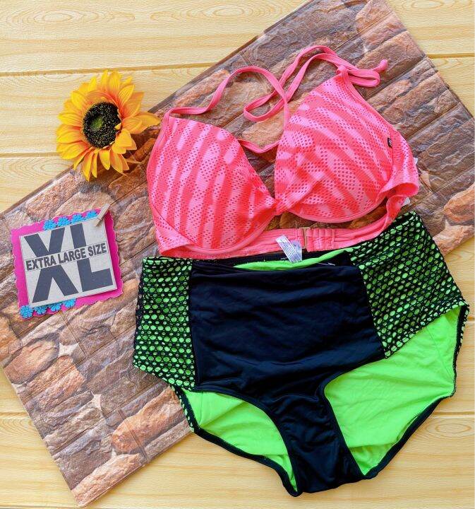Korean swimwear two pieces padded bra & high waist bikini size XL Lazada PH