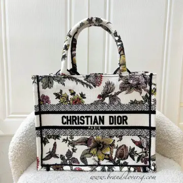 Christian Dior Book Tote Houndstooth Canvas Small Black, Print