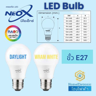 Neox หลอดไฟ led bulb  แสงขาวเดย์ไลท์ แสงวอมไวท์ ขั้ว E27