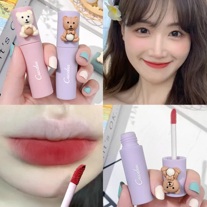 Kawaii Velvet Matte Lipstick Blush Waterproof Long Lasting Cute Bear