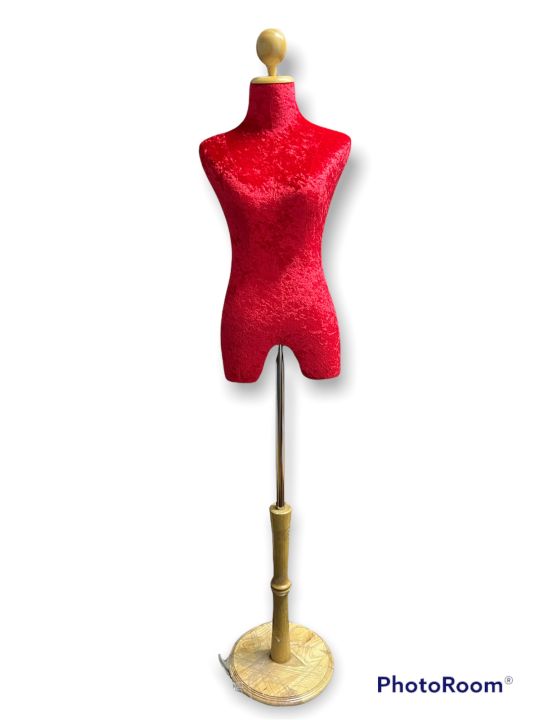 หุ่นหัวไม้ขาไม้หญิงกำมะหยี่แดง-หุ่นโชว์เสื้อผ้า-33-25-34-by-wanwanpresent