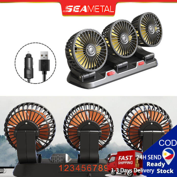 SEAMETAL Car Electric Fan 12V 24V USB Dashboard Cooling Fans 3 Heads