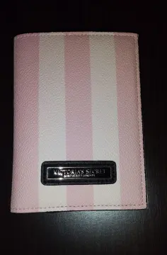 Victoria's Secret Passport Case Cover Pink Signature Stripe Logo Heart NEW