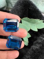 Blue Topaz18x21 mm Lab Blue Topaz Octagon พลอยอัด สีบลูโทพาส เหลี่ยมชั้น รูปสี่เหลี่ยม EMERALD CUT CUTTING GEMSTONE STONE 2 PCS 68 carats