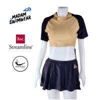 (Size S,M,L) ชุดว่ายน้ำผู้หญิง 2 ชิ้น แขนสั้น กระโปรงมีกางเกงด้านใน ของ BSC Streamline