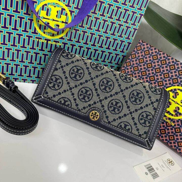 outlet-แท้100-กระเป๋าสตางค์-t-monogram-jacquard-chain-wallet