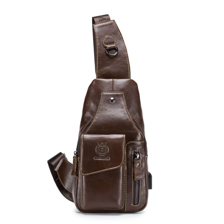 SCHLATUM Genuine Leather Chest Bag Men Fashion Style Casual Straddle ...