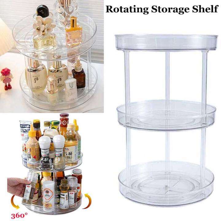 1/2/3 Tier Clear Acrylic Lazy 360° Rotating Storage Shelf Spinning Tray ...