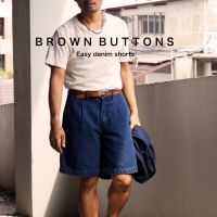 BROWN BUTTONS EASY DENIM SHORTS กางเกงขาสั้น ผ้ายีนส์ฟอก ขากว้าง ทรงวินเทจ