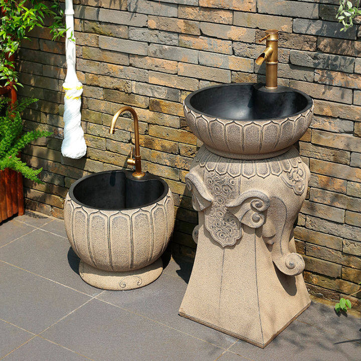 New Chinese Outdoor Wash Basin Balcony Terrace Creative Pedestal Wash ...