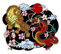 แบบสักสี ลายเสือและมังกร Tattoos Japan Color Tigers and Dragons