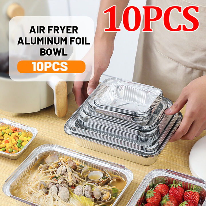 10pcs Air Fryer Aluminium Foil Trays Liner Containers Aluminum Foil Tin Box  .