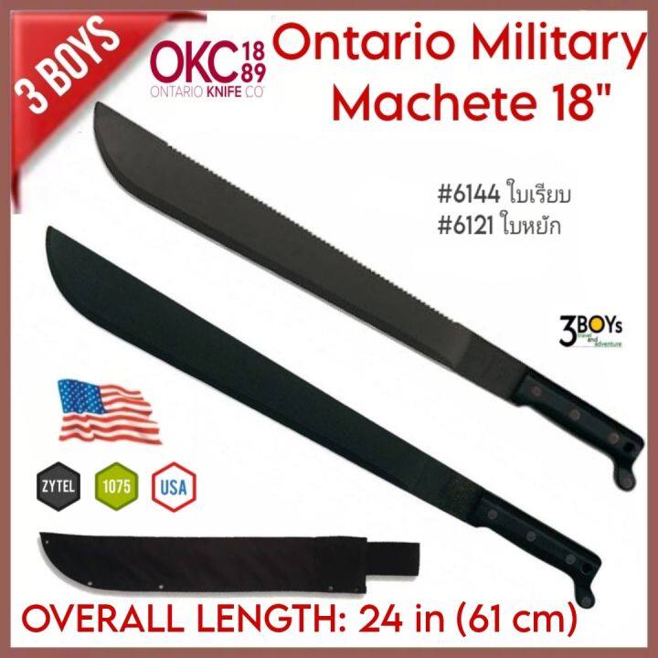 มีด-machete-ontario-18-นิ้ว-หลังเลื่อย-รุ่นความหนา-3-มิล-ของแท้-มีดเดินป่าคู่ตัวของทหารอเมริกา-พร้อมปลอกผ้าสีดำ-made-in-u-s-a