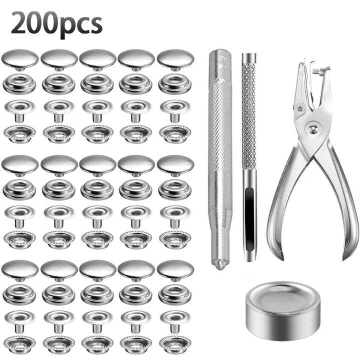 200pcs Stainless Steel Snap Fastener Kit Durable Snaps Buttons Set