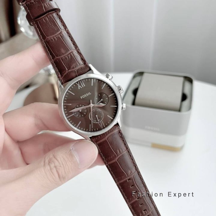 ของแท้100-นาฬิกาข้อมือ-fossil-fenmore-multifunction-brown-leather-watch-bq2719