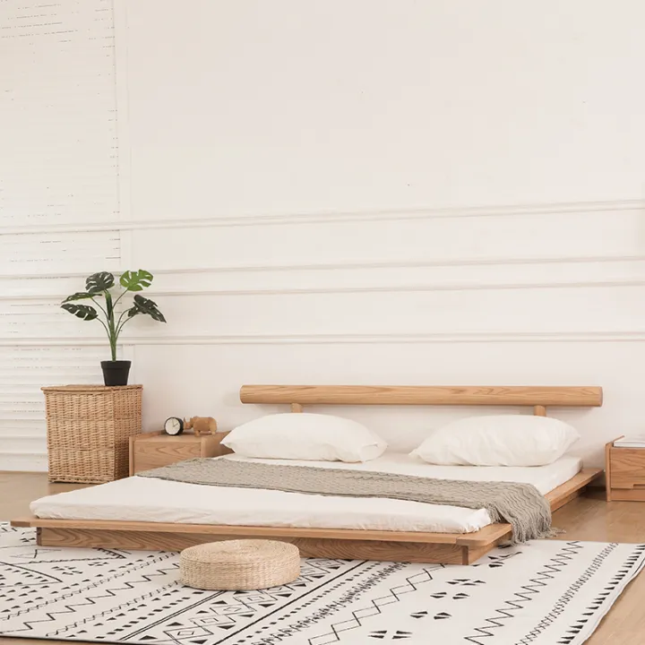 JapaneseStyle Solid Wood Bed Red Oak Tatami Bed Chinese Simple Cherry