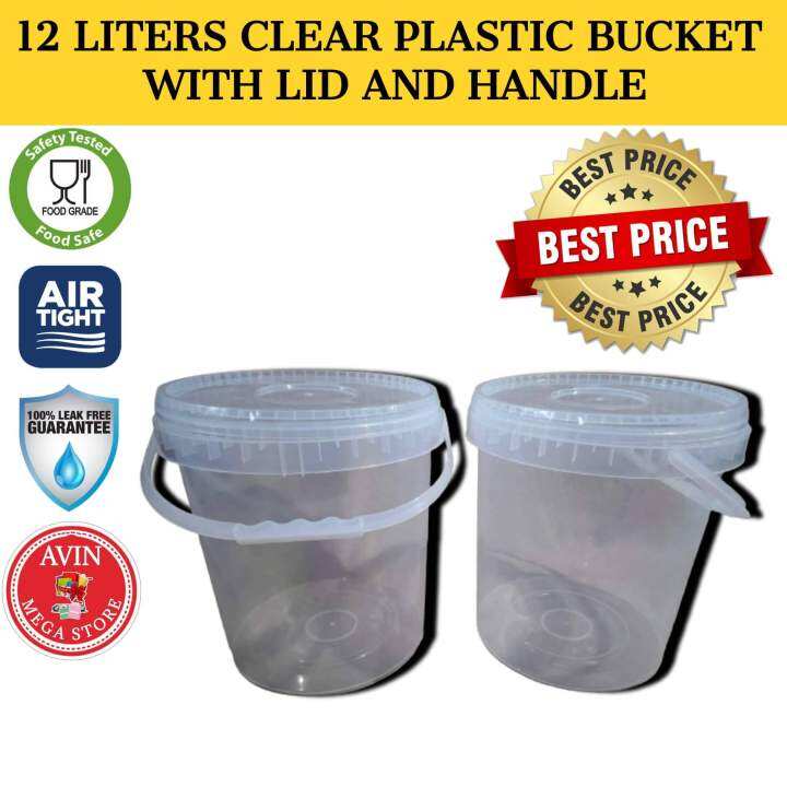 5pcs 12L CLEAR PLASTIC BUCKET WITH LID AND HANDLE Lazada PH