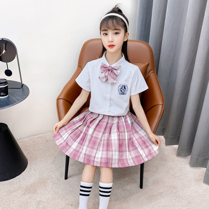 Girls' JK Uniform Suit Summer Children's Preppy Style Pleated Skirt ...