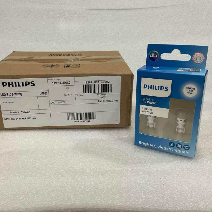 หลอดไฟ-ส่องป้าย-ไฟหรี่-1คู่-รุ่นใหม่-ปี-2023-philips-t10-led-w5w-ultinon-pro7000-8000k-แสงขาว