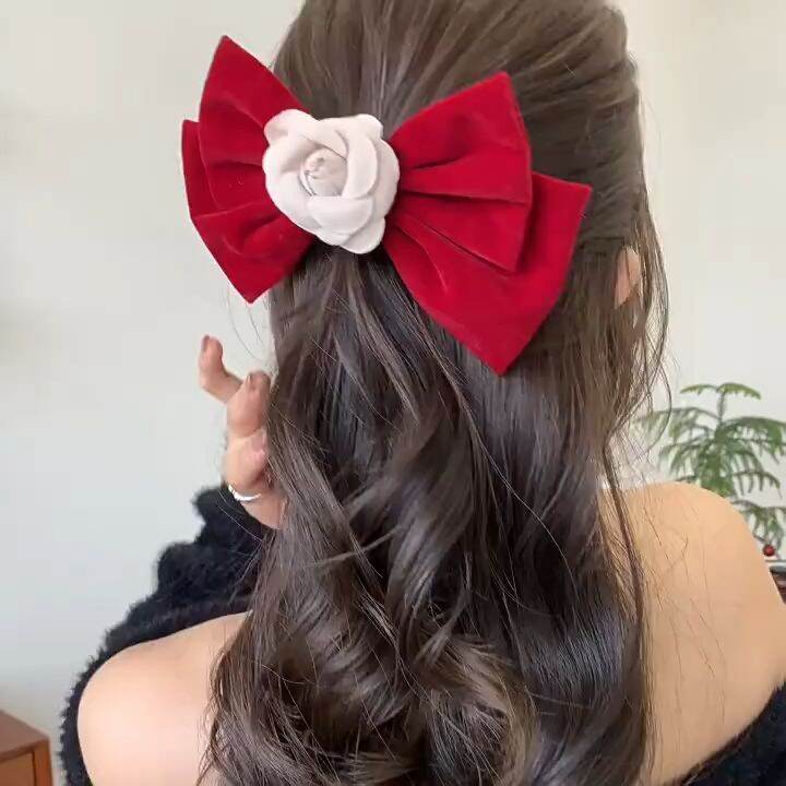 Pink Empress】Red Bow Hair Clip Thư Mục Mới Trang Trí Tóc Nữ | Lazada.Vn