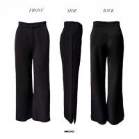 MMCHIC - Hem Split Pants กางเกงเอวกลาง ขาตรง ผ่าชายขา