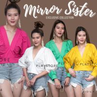 ?ป้าย Mirrorsister เสื้อทรงแขนยาวคอวี มีดีเทลจับย่นเบาๆสวยเก๋