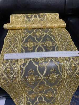 ผ้าสไบ (ราคาต่อเมตร) สไบชุดไทย สไบดิ้นทอง สไบลายไทย หน้ากว้าง34ซม