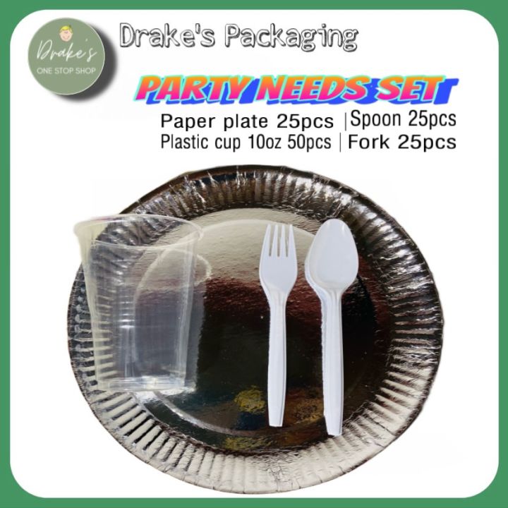 Paper plates disposable, spoon and fork set, cup, disposable cups set