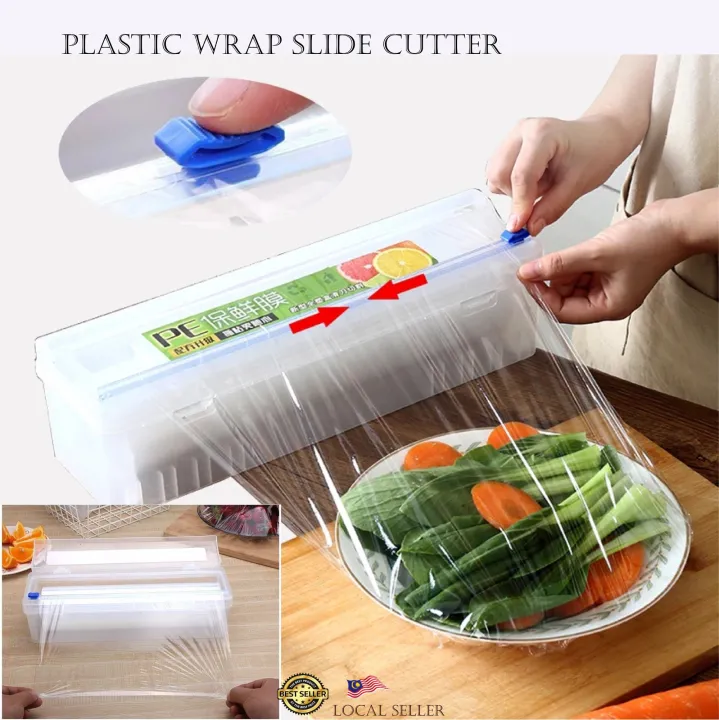 Food Wrap Cutter Box Plastic Food Wrap Dispenser with Slide Cutter