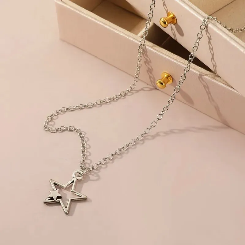 1pcs Vintage Pentagram Necklace Black Rope Necklace Personalized Fashion  Alloy Star Pendant Jewelry Party Gift