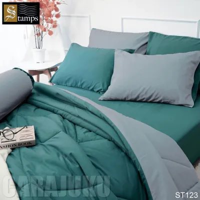 STAMPS ชุดผ้าปูที่นอน สีฟ้าเขียว ทูโทน Brittany Blue ST123 #แสตมป์ส ชุดเครื่องนอน 5ฟุต 6ฟุต ผ้าปู ผ้าปูที่นอน ผ้าปูเตียง ผ้านวม