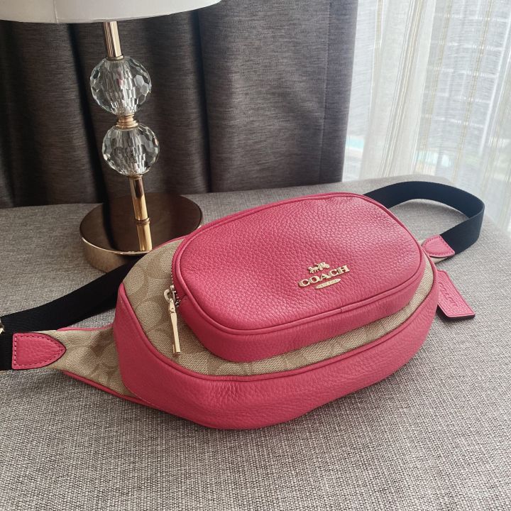 ของแท้-100-คาดอก-คาดเอว-สีชมพูใหม่-court-belt-bag-in-signature-canvas-coach-6548