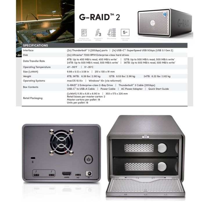 sandisk-professional-g-raid-2-12tb-2-bay-raid-array-2-x-6tb-thunderbolt-3-usb-3-2-gen-1-sdph62h-012t-sbaad-ประกัน-5ปี