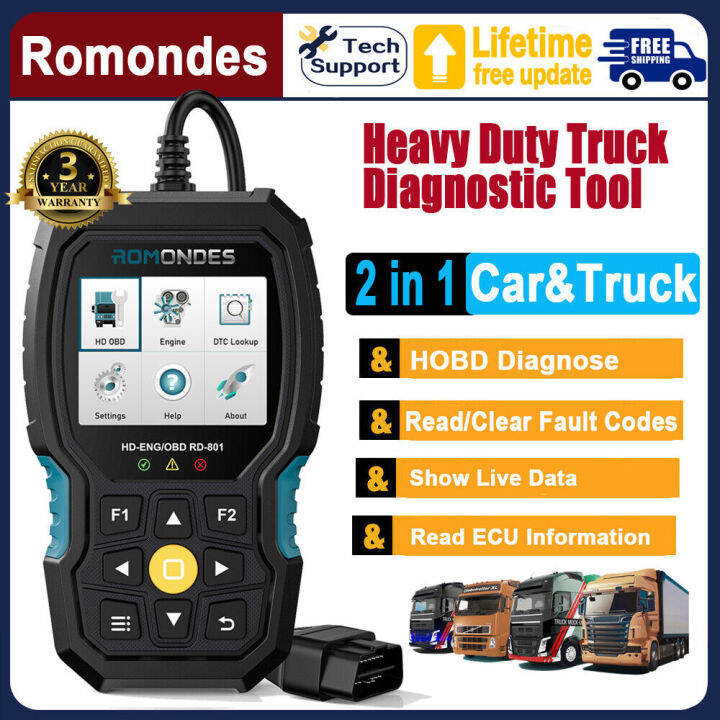 Romondes RD901 12V/24V Diesel Heavy Duty Truck Scantool OBD2 Full