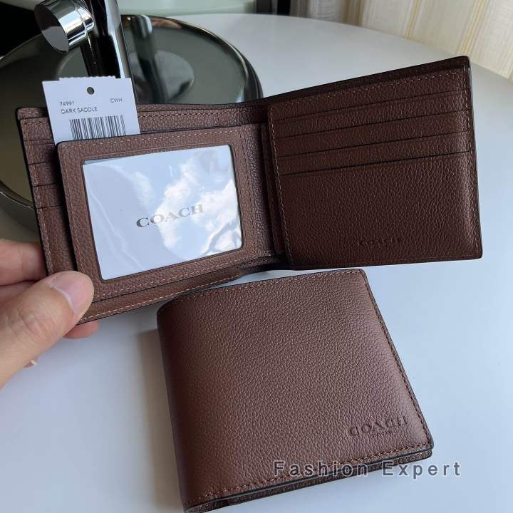 ของแท้100-กระเป๋าสตางค์ชาย-compact-id-wallet-in-sport-calf-leather-coach-f74991